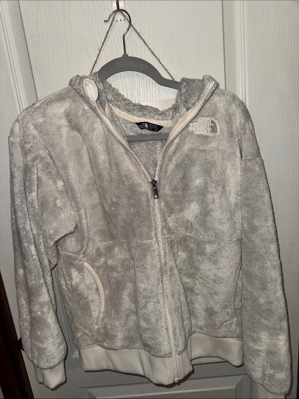 The North Face Light Gray Plush Sherpa Zip Hoodie